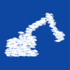 Clouds in the shape of a excavator symbol on a blue sky background. A symbol consisting of clouds in the center. Vector illustration on blue background