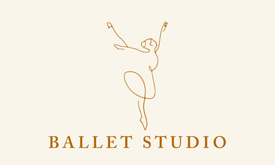 a minimal line posture woman ballet dance studio logo  - obrazy, fototapety, plakaty