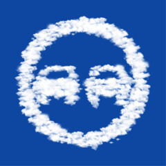 Clouds in the shape of a no overtaking sign on a blue sky background. A symbol consisting of clouds in the center. Vector illustration on blue background