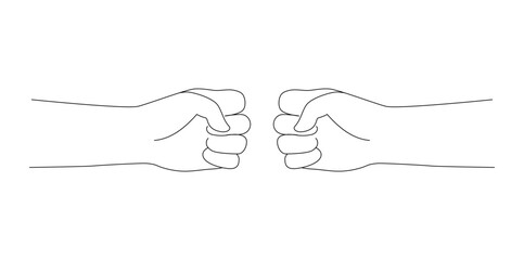 Isolated Hand gesture fists opposite each other. Vector illustration black and white.