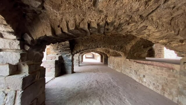 Historic Golconda fort architecture in Hyderabad, India, was built by the Qutb Shahi Sultans in 11th century.