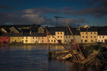 boat wreck in the mouth of river corrib in galway