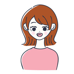 茶髪で笑顔の女性の上半身