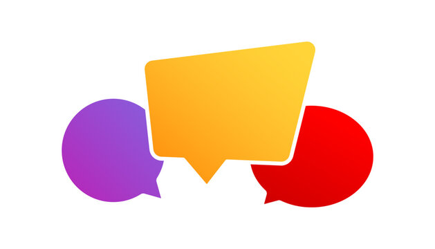 Three message box in different shapes in red yellow and purple gradient colors icon in trendy style, speech symbol, simple flat and colored vector illustration, EPS 10.