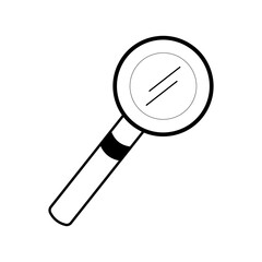 Isolated magnifying glass doodle black and white. Outline vector illustration Icon school supplies.