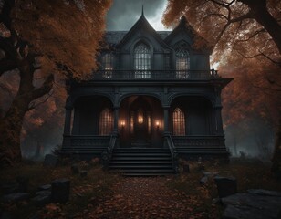 Gloomy Gothic landscape. Gloomy mysterious house