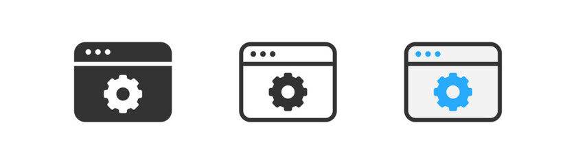 System update, settings window icon, not working symbol, outline flat and colored vector illustration, EPS 10.