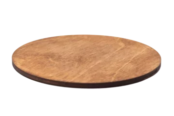 Wandaufkleber Wooden round brown tray top view. Wooden stand for hot. Isolated transparent on background. Close-up. PNG © firax