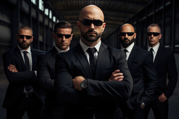 Group Of Serious Bodyguards In Business Suits - obrazy, fototapety, plakaty