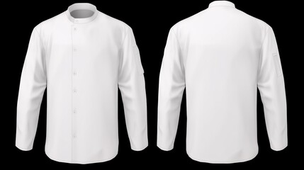 A 3D-rendered, empty white chef jacket with buttons, for protection on an isolated front view. - obrazy, fototapety, plakaty