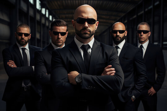 Group Of Serious Bodyguards In Business Suits