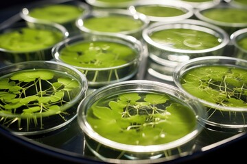 Algae Research In Petri Dishes For Biofuel Production - obrazy, fototapety, plakaty