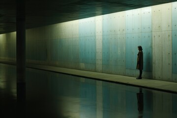 Alone In Underpass, Young Woman Explores Her Surroundings