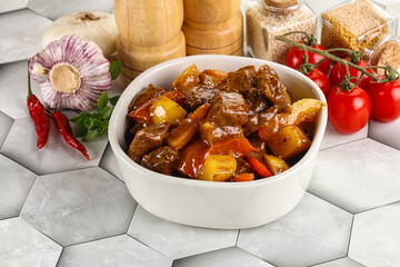 Homemade beef hungarian goulash with potato