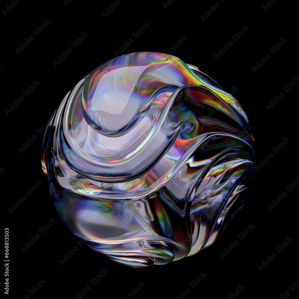 Fototapete futuristic 3d rendering abstract metaball, blue gradient spherical glass orb, modern graphic design 