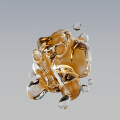 liquid with bubbles in zero gravity. Abstract 3d rendering design element for posters