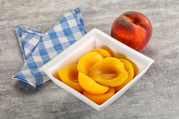 Ripe sweet and juicy canned peach