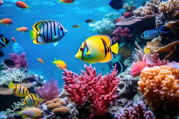 Naklejka na ściany i meble Colorful Fish Amid Vibrant Coral Reef