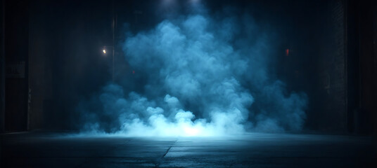 Dark street with lights and smoke abstract background