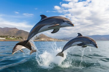Energetic Pod Of Dolphins Joyfully Leaps Out Of Water
