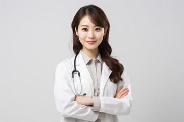 Female Doctor Smiling With Crossed Arms In White Background