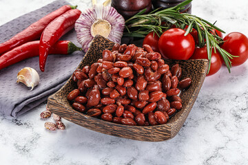 Red canned beans in the bowl