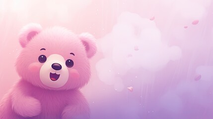  a pink teddy bear sitting on top of a purple background.  generative ai
