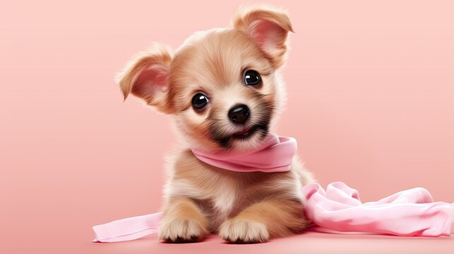  a small dog with a pink bandana on its neck.  generative ai