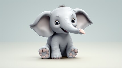  a small elephant with big eyes sitting on the floor with its trunk up.  generative ai