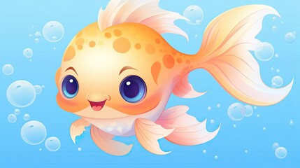 Fototapeta na wymiar a goldfish with blue eyes and bubbles floating in the water. generative ai