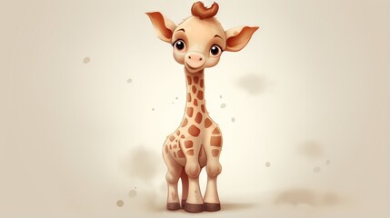  a baby giraffe standing in front of a white background.  generative ai