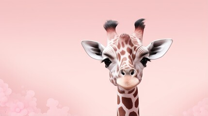  a close up of a giraffe with a pink background.  generative ai