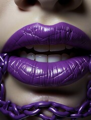 Repulpez des lèvres siliconées de différentes couleurs avec des lignes en forme de chaîne. Super gros-plan. IA générative, IA
