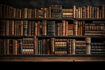 AI-generated illustration of an antique shelf with a collection of vintage books and a bookcase