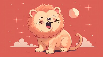  a cartoon lion with its mouth open sitting on a cloud.  generative ai