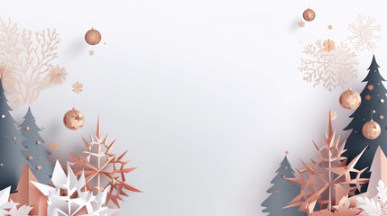 Christmas greeting background with balls, stars, fir trees. Ideal for banners, advertising, flyers, web.
