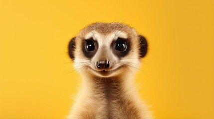  a meerkat looking at the camera with a yellow background.  generative ai