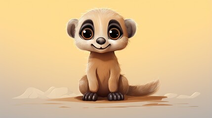  a cartoon meerkat sitting on the ground with a yellow background.  generative ai