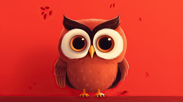  an owl with big eyes sitting on a red surface with a red background.  generative ai