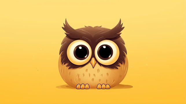 a brown owl with big eyes sitting on a yellow background.  generative ai