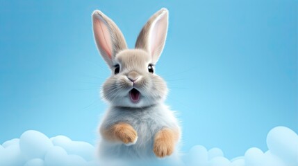 a rabbit is sitting in the clouds with its mouth open.  generative ai