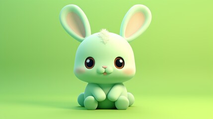  a small green rabbit sitting on top of a green floor.  generative ai