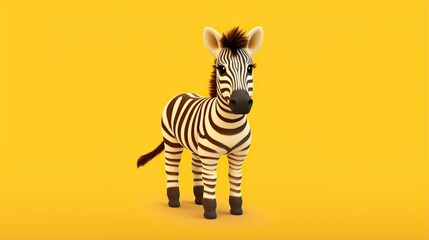  a zebra standing on a yellow background with a black nose.  generative ai