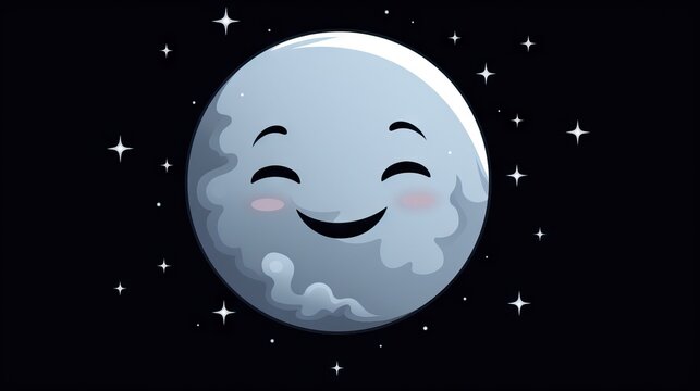  a cartoon moon with a smiley face and stars in the background.  generative ai