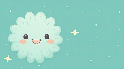  a white fluffy creature with stars on a blue background with a green background.  generative ai