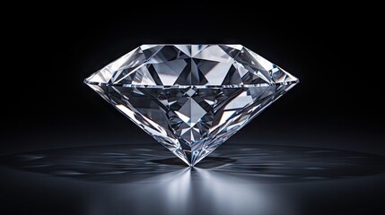  a diamond on a black background with a reflection on the ground.  generative ai