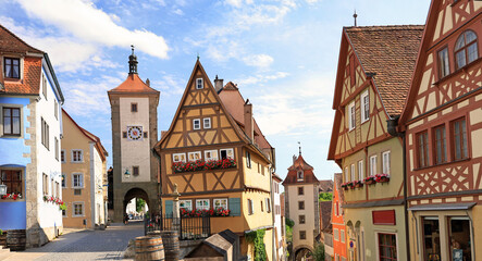 Rothenburg ob der Tauber, picturesque medieval city in Germany, famous UNESCO world culture...