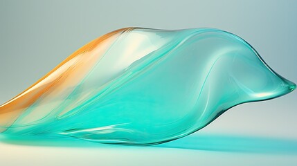  a blue and orange glass object on a white surface with a light blue background.  generative ai