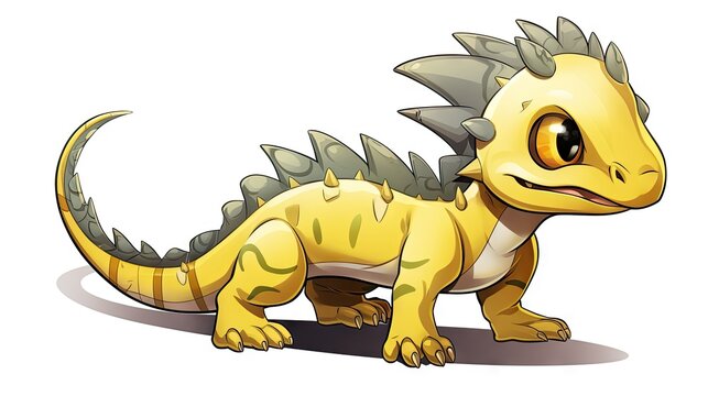  a yellow and gray dinosaur with spikes on it's head.  generative ai