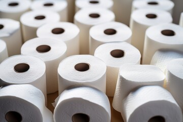 Close-up of a roll of toilet paper in a row. Hygiene concept with a copy space.
